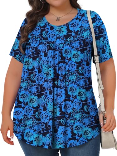 Image of Tencede Womens Plus Size Tops Tunic Short Sleeve Crew Neck Shirts Casual Soft Blouse 1X-5X