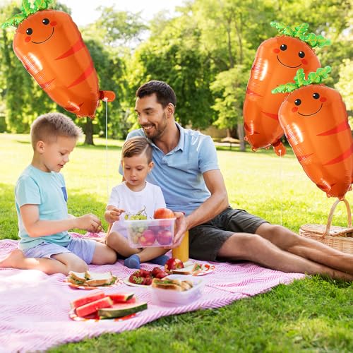 Image of 6 Pack Jumbo Farmer Vegetable Carrot Easter Party Balloons, Cute Veggie Farm Carrot Shaped Foil Mylar Balloon For Easter Birthday Picnic Cooking Party Supplies Baby Shower
