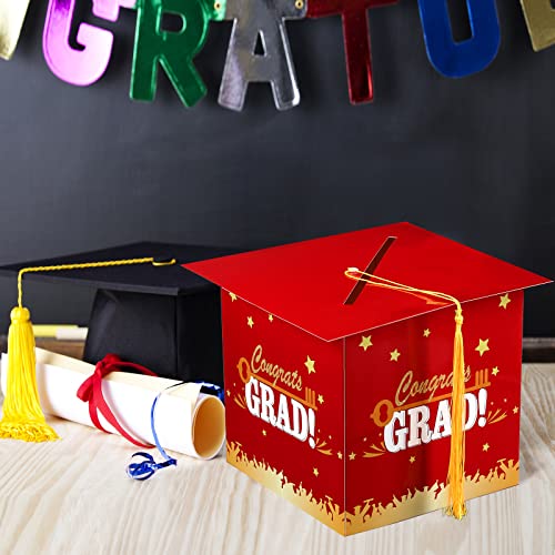 Image of Outus 2026 Grad Card Box with Tassel Congrats Graduation Cap Card Holder for Graduation Gift Box Party Supplies(Red,Stylish)