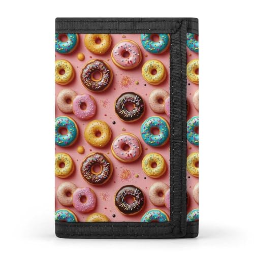Colorful Donuts A Print Wallet for Men, 8 Credit Card Holder Slim Minimalist Front Pocket Small Mens Bifold Wallets