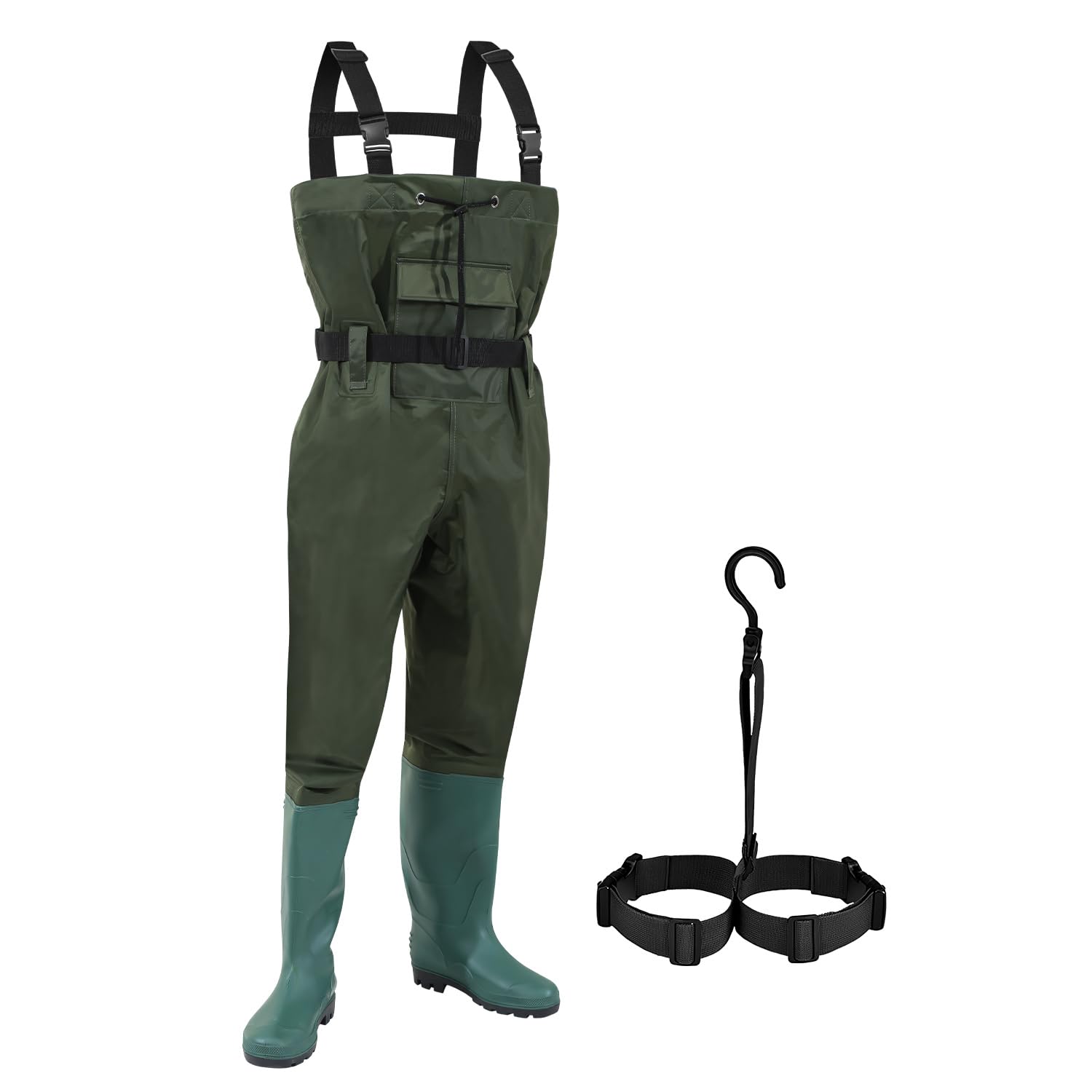 Wathosen da uomo con stivali di gomma, pantaloni da pesca impermeabili e traspiranti, in nylon 70D per pesca, caccia, pesca a mosca, sport acquatici