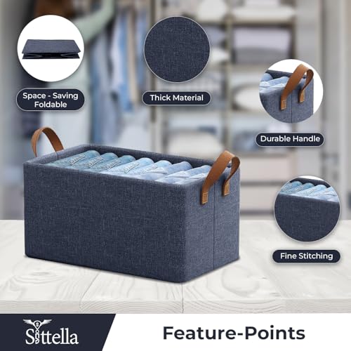 Image of SITTELLA 1 Piece Foldable Wardrobe Organizer with Durable Handle, Stuff Storage Box Closet Drawer Organizers for Clothes, Toys, Books, Blanket (Navy Blue)