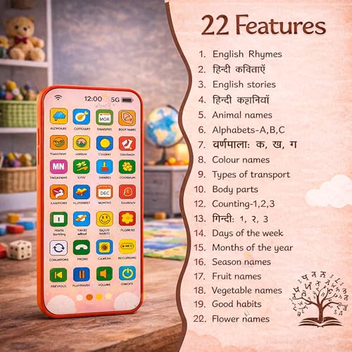 Image of Wishkey Edu Phone for Kids Unicorn Theme 28 Functions Rechargeable USB Cable Not Included Learning Mobile Toy with 22 Features English & Hindi Language Toddler Learning Phone for Boys & Girls Age 2+