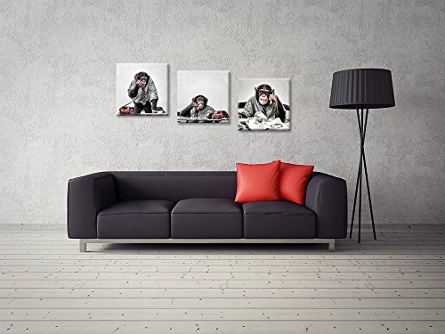 Ihappywall 3 Piece Monkey Canvas Print Wall Art Funny Chimpanzee On The Phone At The Desk Modern Pop Animal Ape Canvas Painting Framed For Home Office Decoration 12X12Inchx3Pcs #TOP2