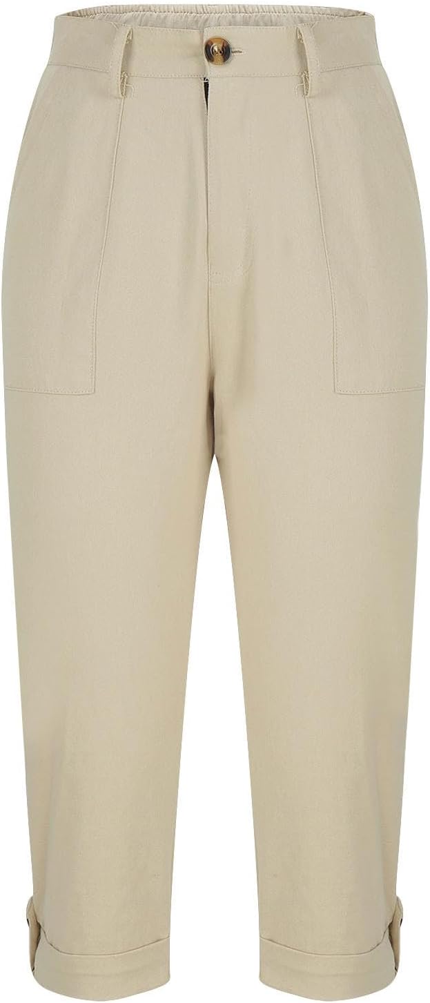 Capri Pants for Women Casual Summer Spring Stretch Straight Leg Cargo Capris with Pockets Rolled Hem Cropped Trouser - Image 5