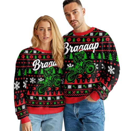 Image of 99TIMORO Motorcycle Ugly Christmas Sweater for Men and Women, Holiday Pullover Novelty Crewneck Sweatshirt, Festive Outfit Gift