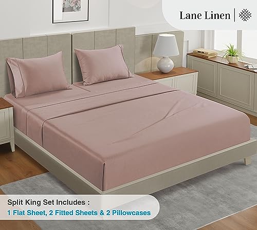 Image of LANE LINEN Split King Sheet Sets for Adjustable Beds - 5 PCs, 450 Thread Count Split King Sheets Set - Sateen King Split Sheets for Adjustable Bed - Split Top King Sheets Set for Bed - Sepia Rose