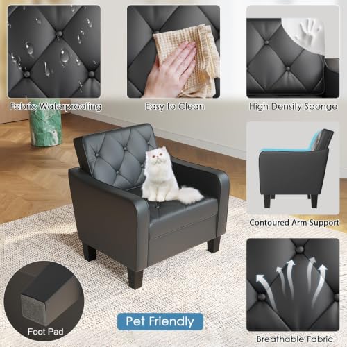 Image of Black Faux Leather Accent Chairs Set of 2 with Arms, Waiting Room, Modern