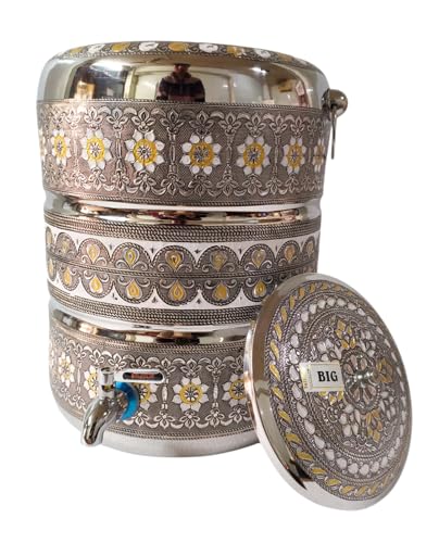 Image of Meenakari Stainless Steel Matka with Tap 18 Litre | Stainless Steel Water Dispenser 18 litres | Meenakari Water Pot - Brass Tap