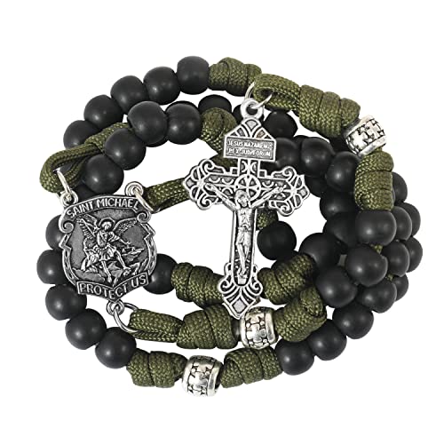 Nazareth Store - Rosario de paracord de San Miguel, collar rosario resistente, cordón sólido, crucifijo del perdón católico, 20 Inches, Piedra, No es una piedra preciosa