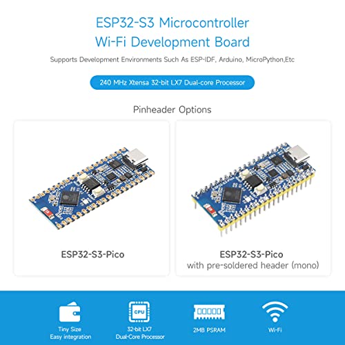 Waveshare ESP32-S3 Microcontroller with Pinheader, 2.4 GHz Wi-Fi Development Board, Dual-core Processor with Frequency up to 240MHz - Image 2