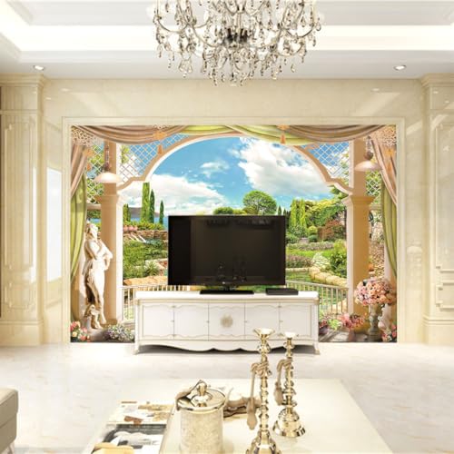 Papier peint paysage vert pour masquer les imperfections du fond TV