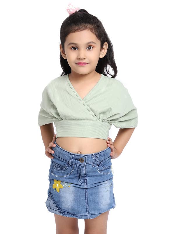 Image of ELEVANTO Crop top for Kids|V Neck Open Back Trendy Backless Crop top for Girls Crop top|Short Sleeve Summer Crop top for Girls-E24