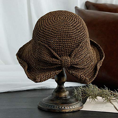 Adealink Brim and Bow Summer Hat Summer Hat Foldable Wide Brim Floppy Straw Sun Hat Summer Beach Hat for Women Girl Dark Brown