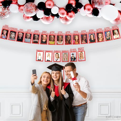 Image of KatchOn, K-12 Graduation Photo Banner 5x7 - Photo Cards 12+6 | Graduation Banner 2026 Personalized, Graduation Decorations Class of 2026 | Red Graduation Picture Banner, Graduation Party Decorations