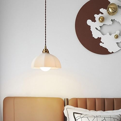 Miniatura 2 de Lámpara colgante, lámpara colgante de vidrio de latón en forma de cuenco japonés, patrón de fuente de luz E27, tira en V, lámpara colgante de