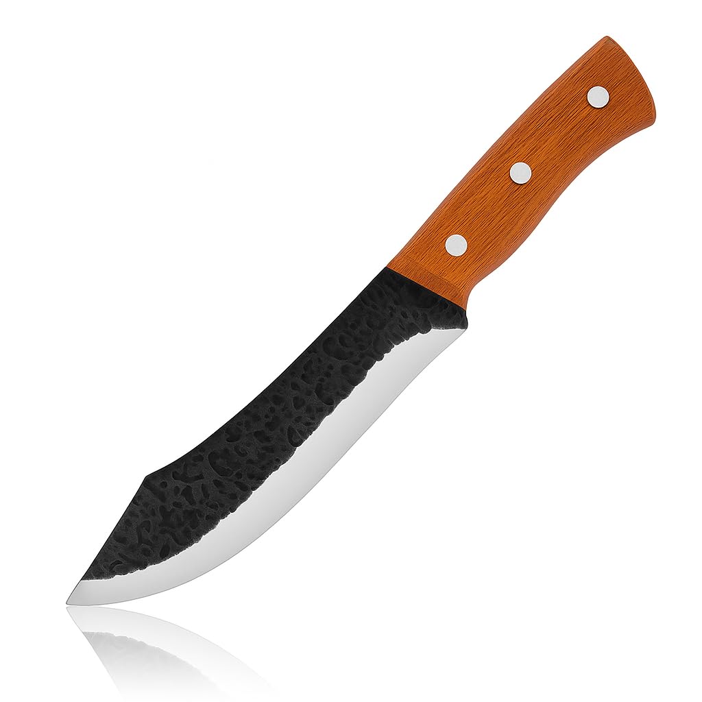 Machado Heavy Duty Cleaver Knife | Forged Stainless Steel Butcher Knife with Wooden Handle | Hammered Blade for Meat Cutting, Chopping & Outdoor BBQ | Professional Chef & Home Use