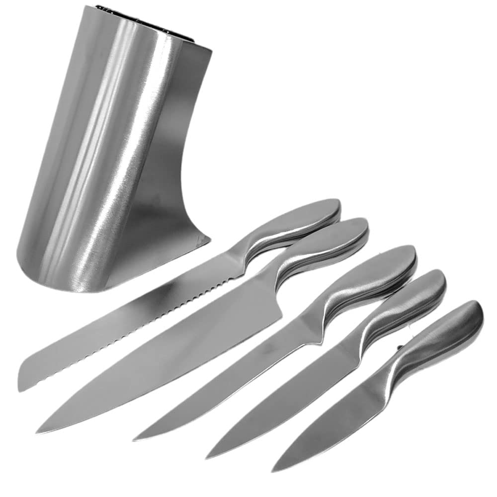 Ceppo Porta coltelli da Cucina Professionali in Acciaio Inossidabile per Cuoco Ristorante Set da 5