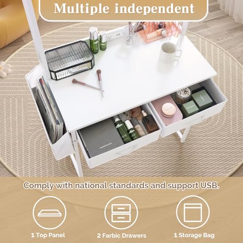 31.5" Small Makeup Vanity Desk with Storage, Power Outlets, 2 Drawers - image 5
