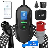 AFYEEV Mobile Wallbox 11kW, Typ 2 Ladekabel CEE Stecker, 3-Phasig, 7M, 6-16A,Tragbares EV-Ladegerät und Mobile Wallbox Ladestation für IEC 62196-2