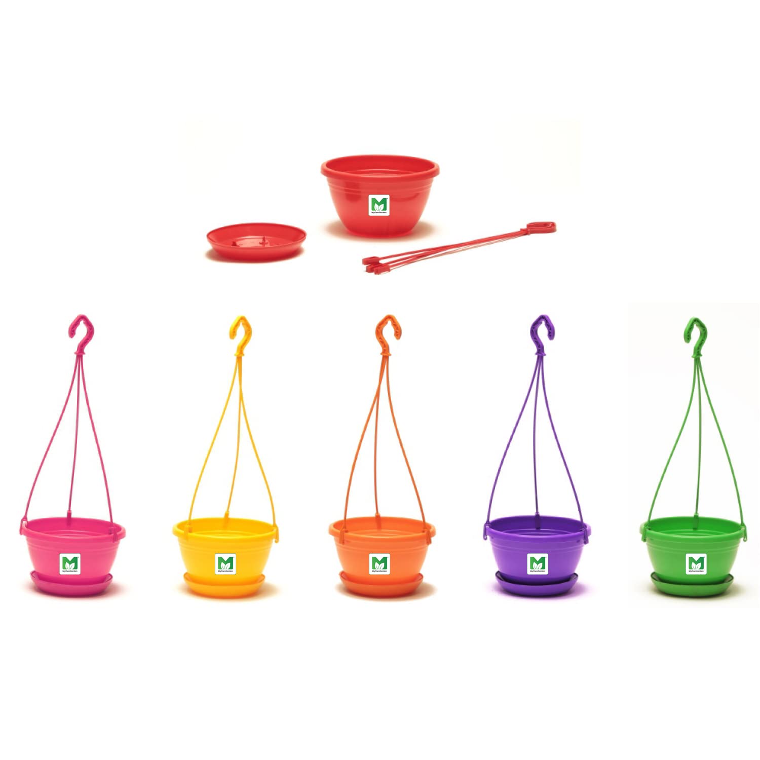MyOwnGarden Plastic Hanging Pots Pack of 6 - Multicolor Plastic Decorative Hang Pots with Plates (B0B37BD6V3) Amazon Price History, Amazon Price Tracker