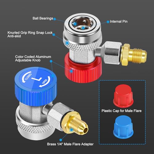 Kit de adaptadores rápidos AC R134A ajustables con válvula de grifo y accesorios miniatura 5
