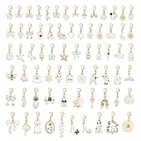 Julie Wang 30PCS Alloy White Enamel Charms with Lobster Clasps, Assorted Fruit Flower Hearts Designs Pendants for Gift Wrapping, Zipper Pulls, Keychains, Bags Decoration