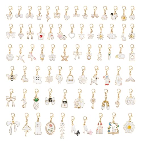 Julie Wang 30PCS Alloy White Enamel Charms with Lobster Clasps Assorted Fruit Flower Hearts Designs Pendants for Gift Wrapping Zipper Pulls Keychains Bags Decoration