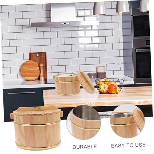 Seau à riz en bois de qualité supérieure et récipient inox de table - 5