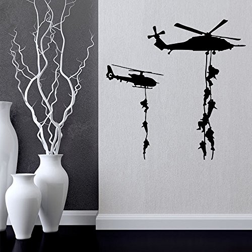 Cool Helicopter Army War Soldier Wall Stickers Vinyl Art Decals Vinyl Quote Diy For Kids Teens Boys Guy Men Marines Military Families Fans Bedroom Playroom Living Room Home Decor Wall Quote 22X22" #TOP3