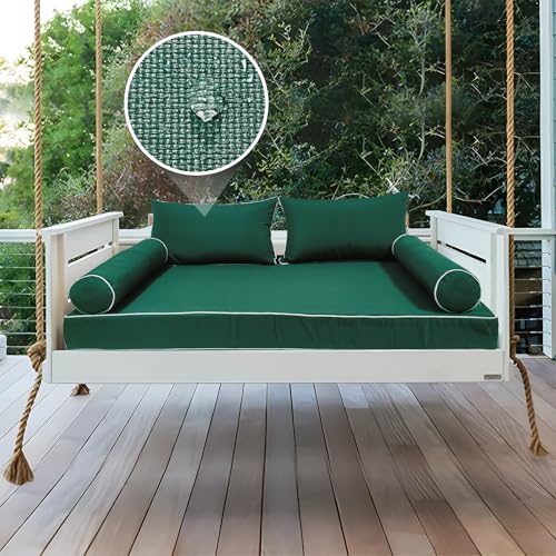 Image of Outdoor Daybed Cushion Cover Twin,Daybed Mattress Bolster Pillow Fitted Sheet Cover,Twin Size Outdoor Daybed Cushion Covers (Dark Green, 75 * 39 * 6in)