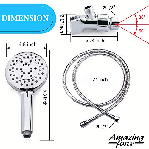 Amazing Force Shower System With Handheld Showerhead & Stainless Steel Hose & 1 Suction & 1 Adjustable Mount Holder & 4 Rubber Washers Rain Shower Combo Set. 1.8 Gpm #TOP4