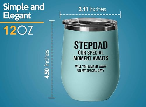 Miniatura 4 de Bride Proposal Teal Edition Wine Tumbler 12oz - Stepdad Special Moment Awaits - Proposal Gift For Dad Step Dad Grandpa Father Walk Down The Aisle