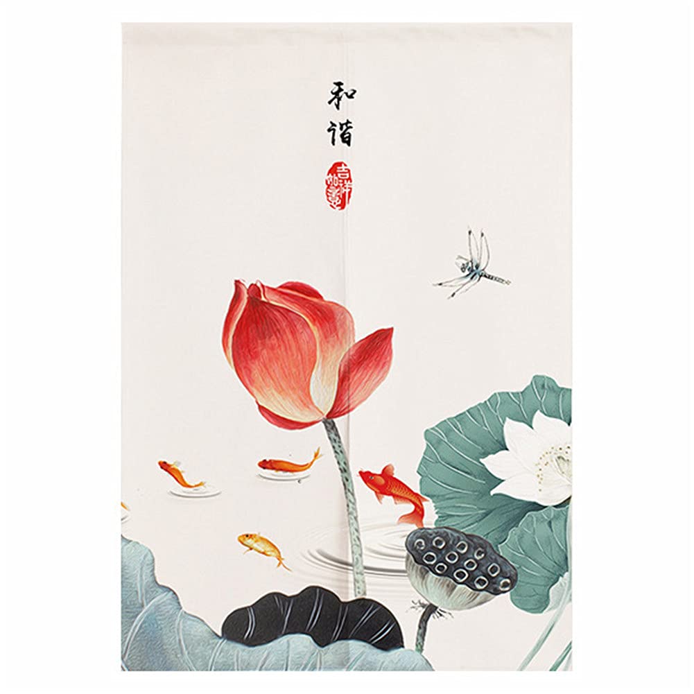 Hiseng Japanese Noren Curtain Long Type Door Tapestry for Home Decoration, Bedroom Kitchen Restaurant Bathroom Doorway Curtain, Toilet Partition Hanging Curtain (Pond carp,100x150cm)