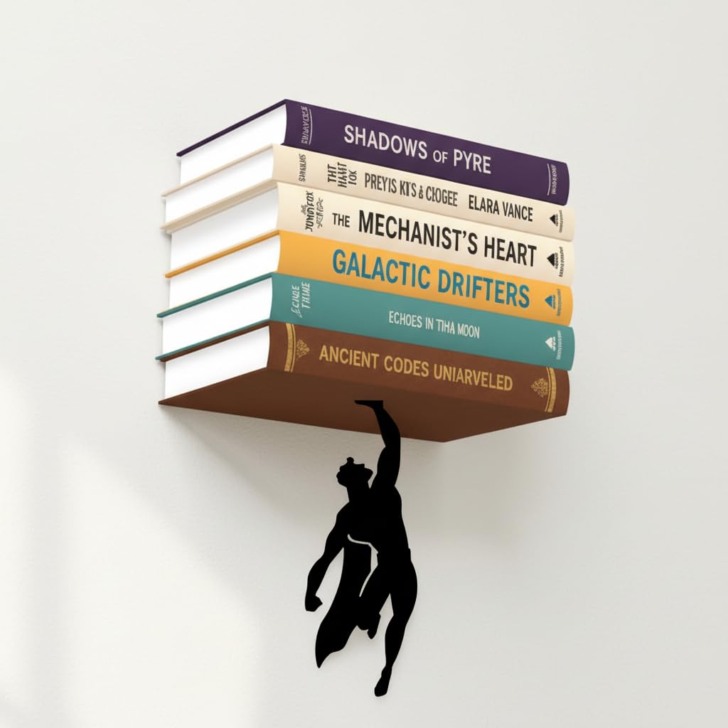 Metawood® Illusion Bookholder | Wall Mounted Book End | Superhero Bookshelf | Decor for Kids Room, Invisible Metal Book Holder Heavy Duty (Superman)