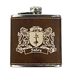 Fahey Irish Coat of Arms Leather Flask - Rustic Brown
