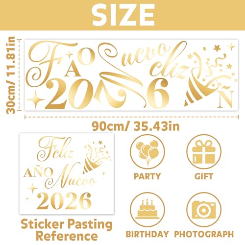 Feliz Año Nuevo 2026 Vinilo Decorativo Oro miniatura 3
