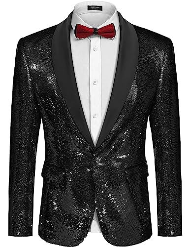 Image of COOFANDY Mens Shiny Sequin Blazer Tuxedo Party Dinner Prom One Button Suit Jacket