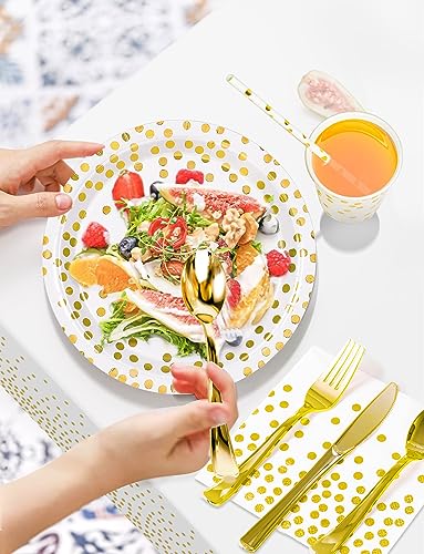 Image of Nkaiso 141Pcs White Gold Paper Plates and Napkins Party Supplies for20