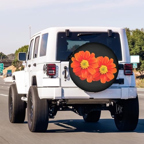 Image of Delerain Orange Flower Spare Tire Cover for Jeep RV Trailer SUV Truck and Many Vehicle, Wheel Covers Sun Protector Waterproof (15 Inch for Diameter 27 inch-29 inch)