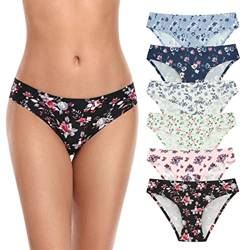 Aufu Womens Seamless Floral Underwear No Show Breathable Stretch Laser Cut Bikini Panties (Large) Multicolor #TOP15