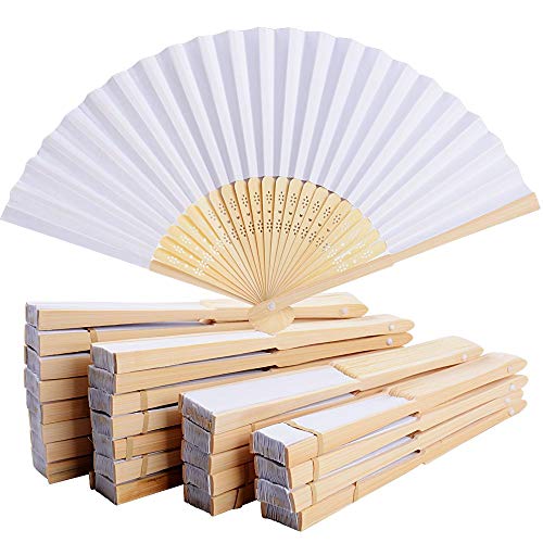 AiRoyal 100 Pièces Éventail à Main,Éventail à Main Ventilateurs Pliants en Bambou Soie Poche Pliante Main Ventilateur pour Cadeau de Mariage Église, Fêtes de Fin d'Année, Décoration Bricolage Cover