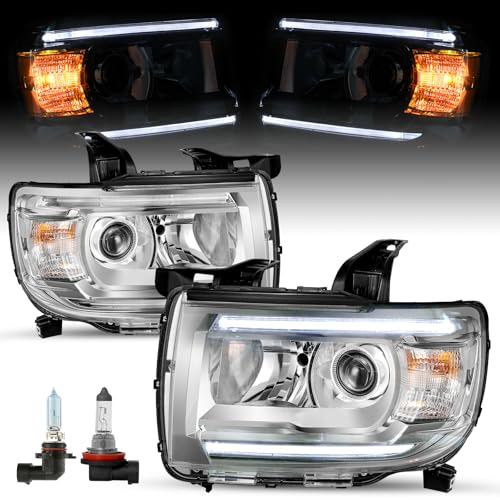 SOCKIR Headlight Assembly Fit for 2015-2020 GMC Canyon Halogen LED DRL Projector Head Lamp, Rainproof Dustproof with Easy Installation,Chrome Housing Clear Reflector(Driver & Passenger Side w/Bulbs)