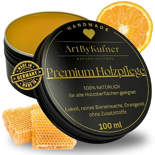 ARTBYKUFNER - 100% natürliche Premium Holzpflege - ohne Lösungsmittel – Möbelwachs mit Bienenwachs & Orangenöl – ideales Holzwachs für Schneidebretter, Möbel & Arbeitsplatten – 100 ml