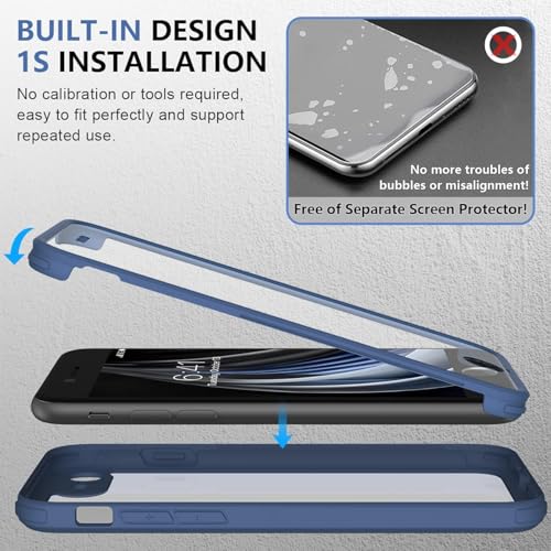 Image of Miracase for iPhone SE Phone Case 3rd /2nd Generation 2022 2020 Full-Body with Built-in Glass Screen Protector, Heavy Duty 360 Protective Shockproof Bumper Cover for iPhone 8 /SE, Blue