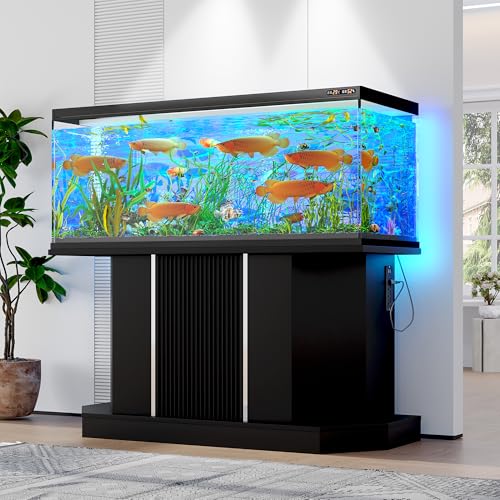 Karzibo 55-75 Gallon Fish Tank Stand with Power Outlet, Heavy Duty Aquarium Stand with Cabinet Storage for Fish Tank, Turtle Tank, Reptile Terrarium, 880LBS Capacity, Black