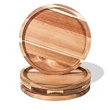 Trademark Innovations Wooden Plate Set 11 Inch Acacia Wood Plates Wood Dinner Plates (Set of 4)