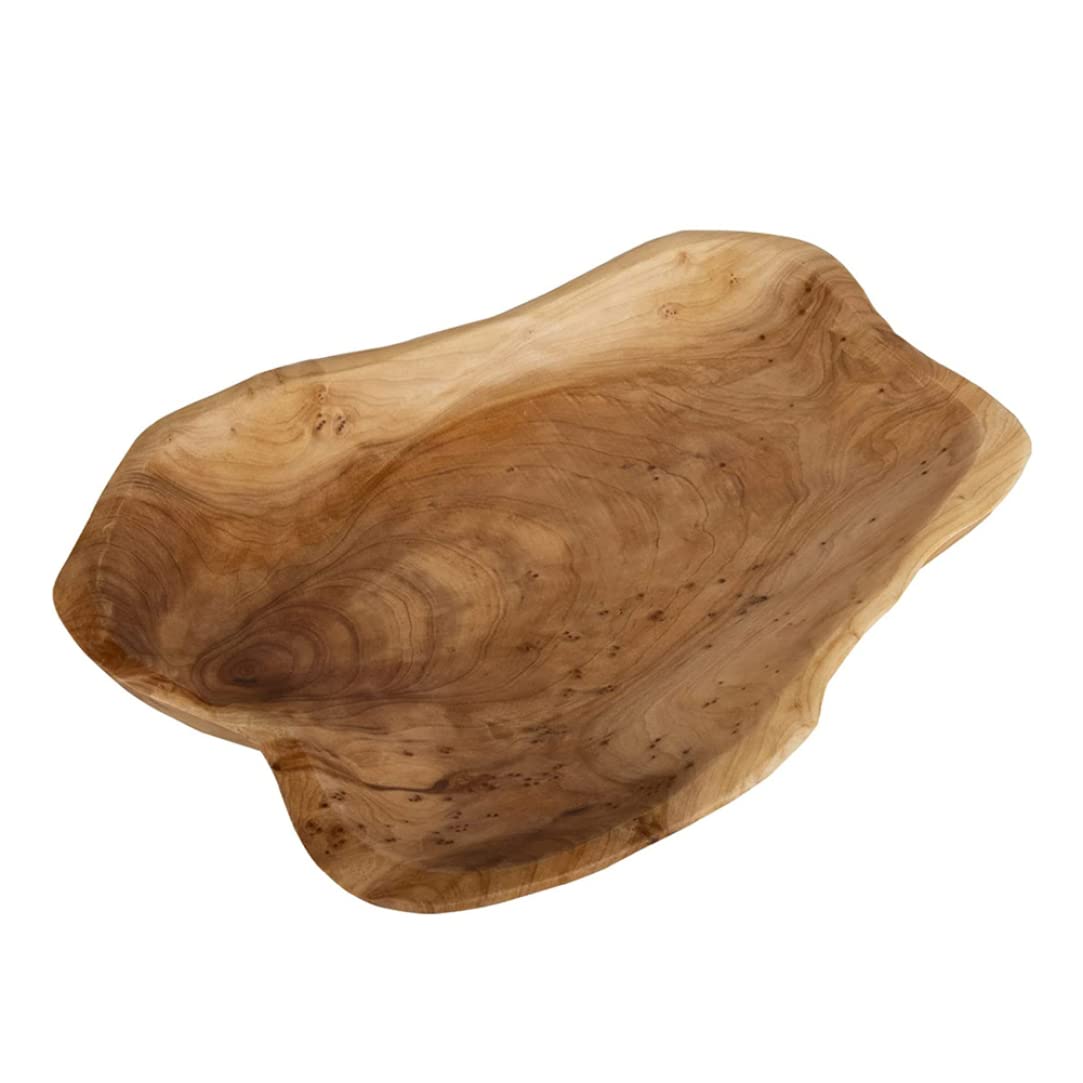 Wood Fruit Bowl, Root Wood Dish, Vintage Ring Dish Hand Carved Artworks Oval Shape Party Platter and Tray for Sandwich Bread Serving, Appetizer Display