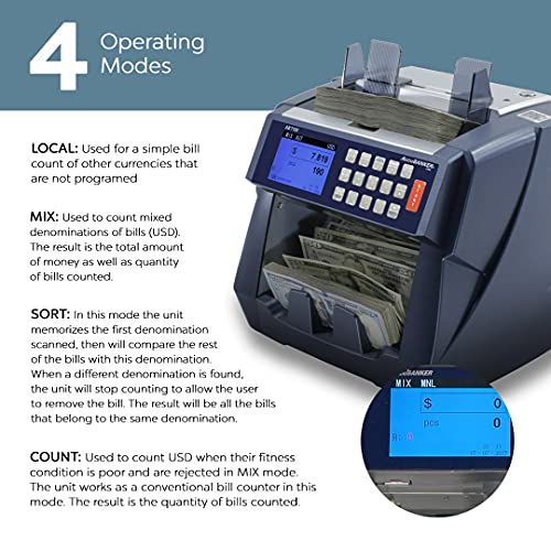 Image of AccuBANKER AB7100 Mixed Bill Value Counter, Bank Grade Mixed Denomination Cash Money Counter Machine, 5-Point Counterfeit Detector, Count Add, Holds 500 Bills Count 1200 Bills /Min