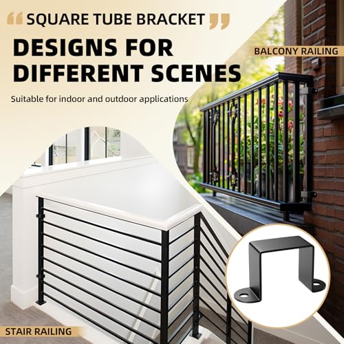 Image of 1.5 inchx1.5 inch Square Tube Strap Clamp | U shaped metal bracket | Black Square Pipe Clamp with Powder Coated | Wood Deck Fence Post Tie | Square Tube Buckle for Water Pipes,Stairs Railing - 5 Pcs